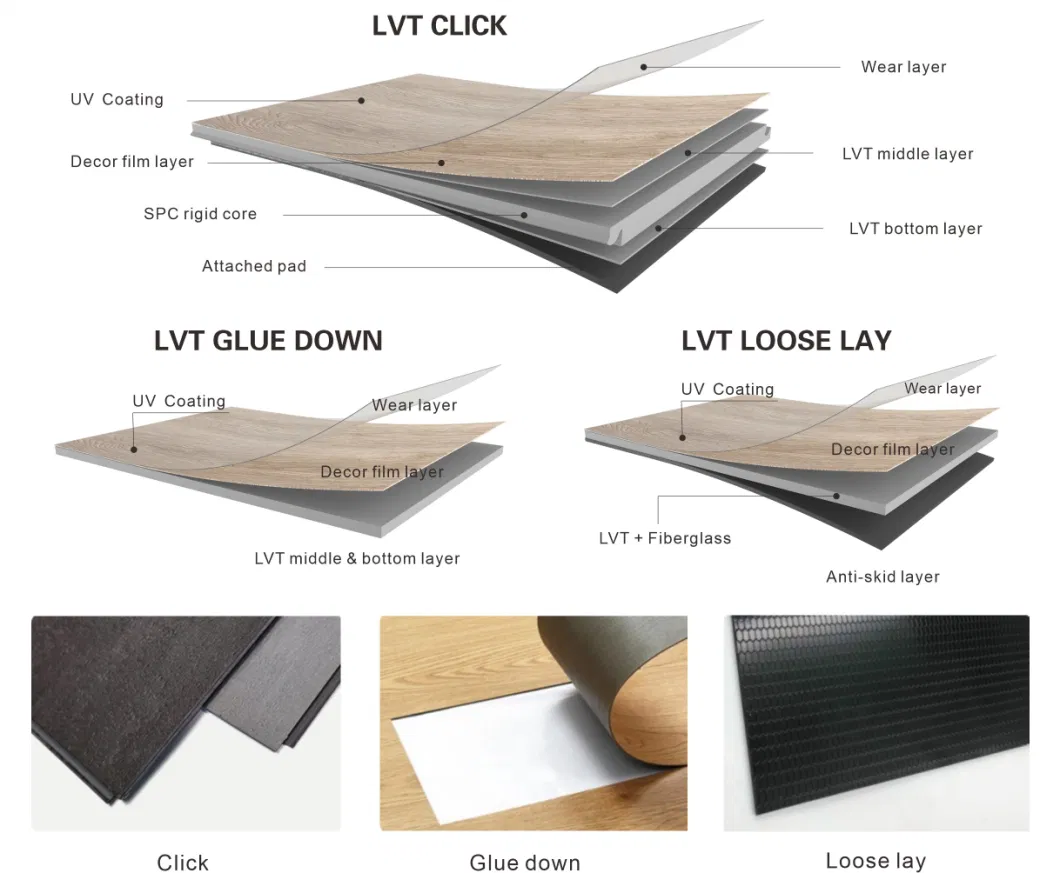 Dry Back Lvt Flooring Waterproof Glue Down Lvp Vinyl Plank Lvt Flooring Tiles